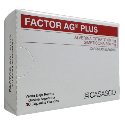 Factor AG Plus Simeticona + Alvrina Citrato 300mg/60mg Casasco Caja x 30 Cápsulas