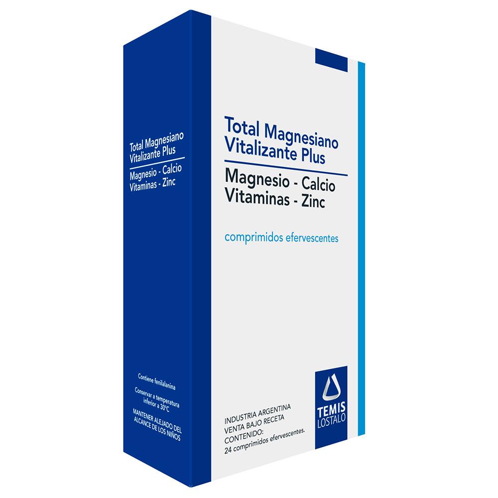 Total Magnesiano Vitalizante Plus Sulfato de Magnesio + Ácido Ascórbico 272mg/500mg Temis Caja x 24 Comprimidos