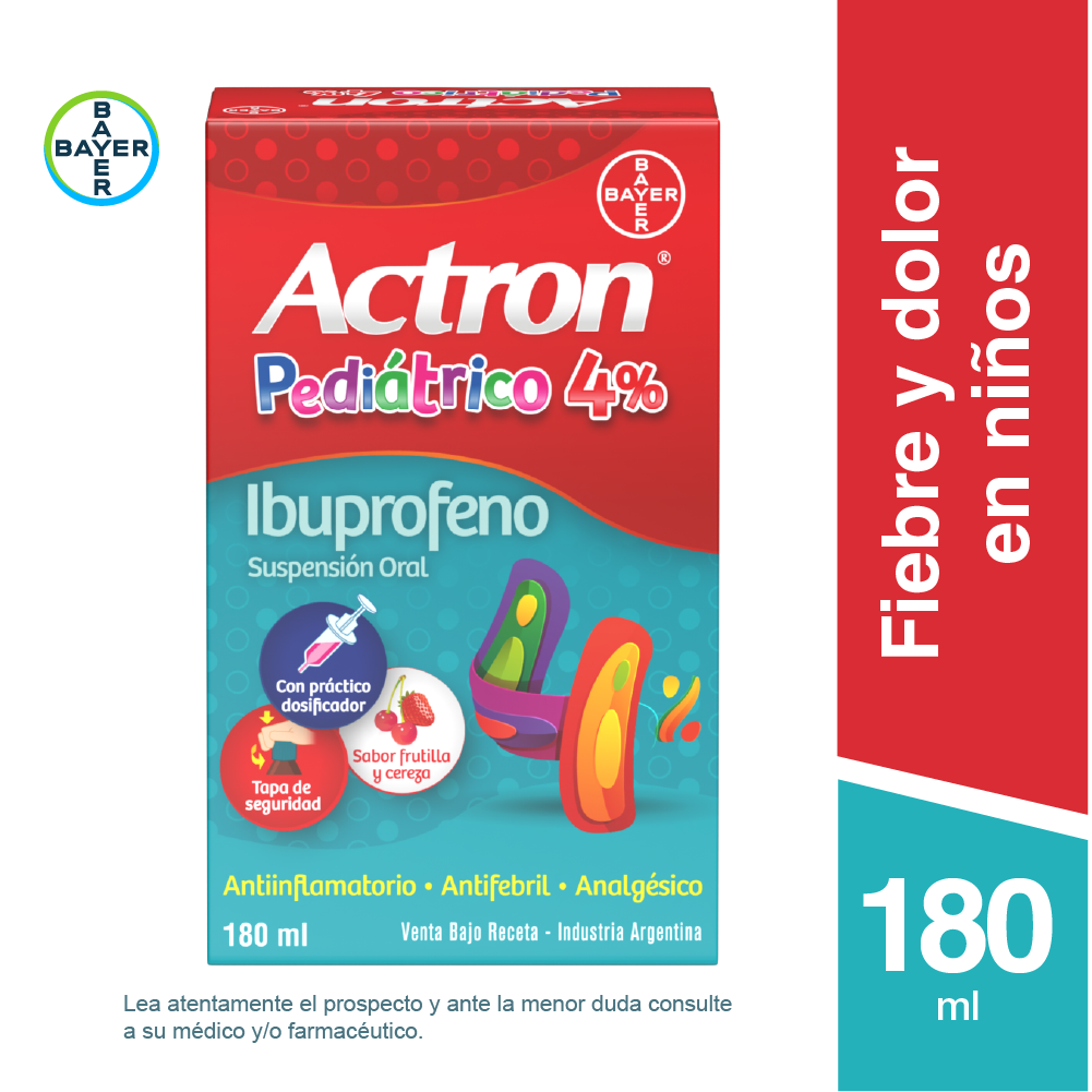 Actron Pediatrico Ibuprofeno 4g/100ml Bayer Suspensión Oral x 180 ml