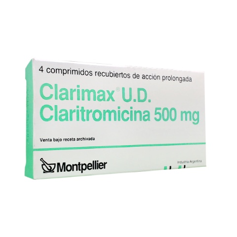 Clarimax Ud Claritromicina 500 mg Montpellier Caja x 3 Comprimidos