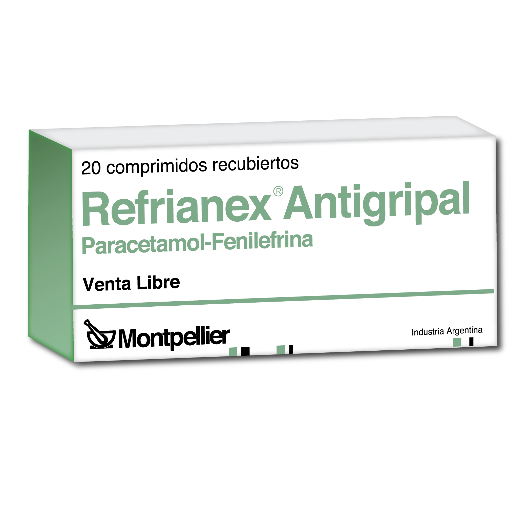 Refrianex Antigripal Fenilefrina Clorhidrato + Paracetamol 6mg/500mg Montpellier Caja x 20 Comprimidos