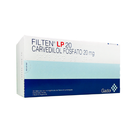 Filten Lp Carvedilol fosfato 20 mg Gador Caja x 30 Cápsulas