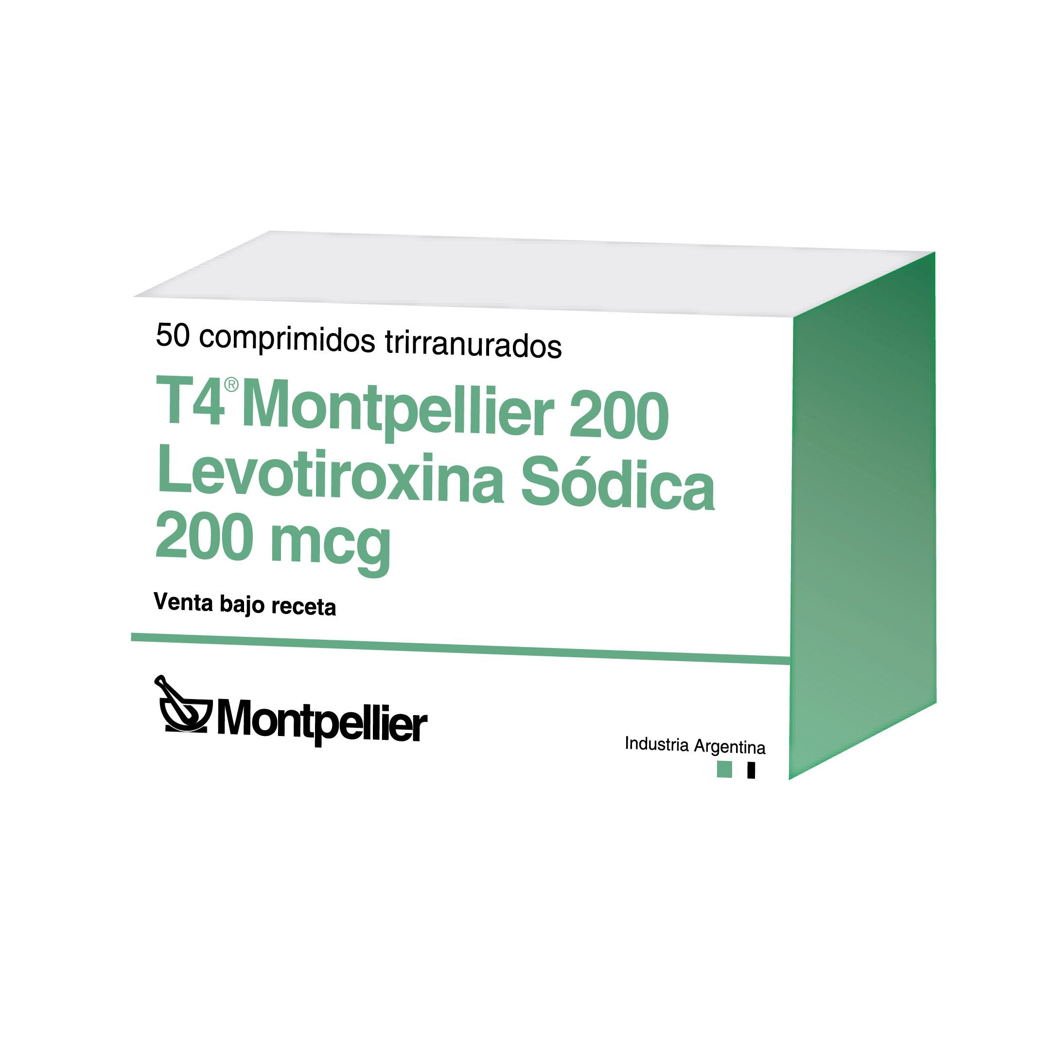 T4 Montpellier 200 Levotiroina 200 mcg Montpellier Caja x 50 Comprimidos