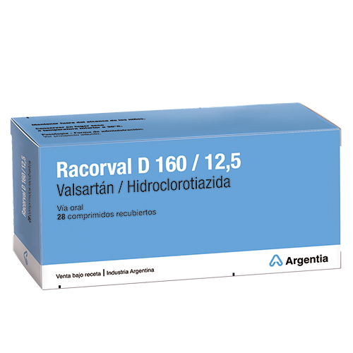 Racorval D Valsartan + Hidroclorotiazida 160mg/12,5mg Roemmers Caja x 28 Comprimidos