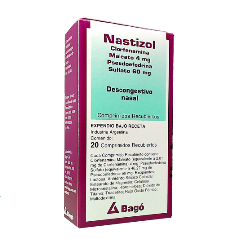 Nastizol Pseudoefedrina + Clorfeniramina 60mg/4mg Bagó Caja x 20 Comprimidos