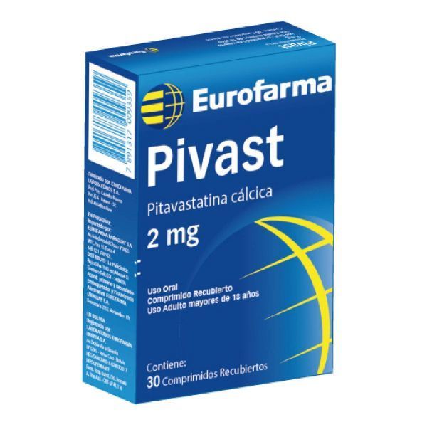 Pivast Pitavastatina 2 mg Eurofarma Caja x 30 Comprimidos