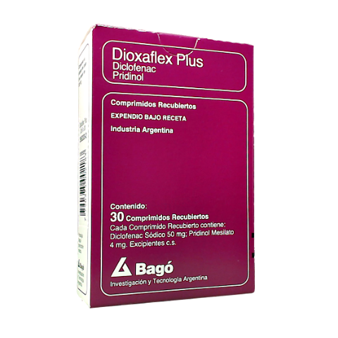 Dioxaflex Plus Diclofenaco Sódico + Pridinol Mesilato 50mg/4mg Bagó Caja x 30 Comprimidos