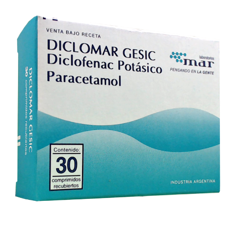 Diclomar Gesic Diclofenaco Potásico + Paracetamol 50mg/500mg Mar Caja x 30 Comprimidos