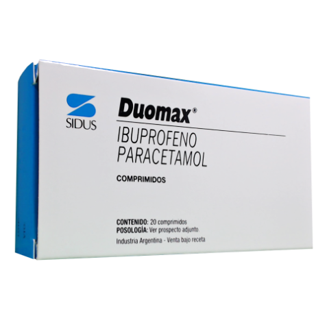 Duomax Paracetamol + Ibuprofeno 325mg/400mg Sidus Caja x 20 Comprimidos