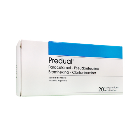 Predual Paracetamol + Bromhexina Clorhidrato + Clorfeniramina Maleato + Pseudoefedrina Sulfato 500mg/8mg/4mg/60mg Eurofarma Caja x 20 Comprimidos