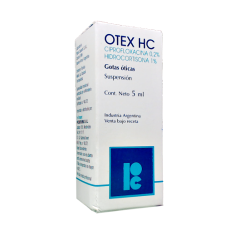 Otex Hc Ciprofloxacina + Hidrocortisona 0,2%/1% Cassará Suspensión Ótica Gotas Frasco x 5 ml