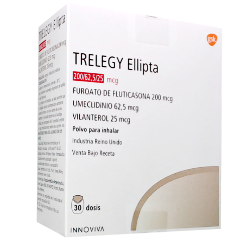 Trelegy Ellipta Furoato De Fluticasona + Umeclidinio + Vilanterol 200 mcg/62.5 mcg/25 mcg GSK Inhalador x 30 Dosis