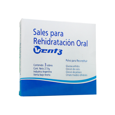 Sales Para Rehidratación Oral Cloruro De Sodio + Cloruro De Potasio + Citrato Trisódico Dihidrato 3,5g/1,5g/2,9 g Vent-3 Polvo x 28 g