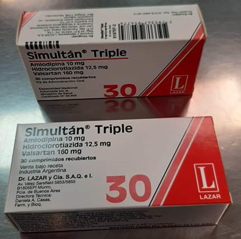 Simultan Triple Valsartan + Hidroclorotiazida 160mg/12,5mg Lazar y Cia Caja x 30 Comprimidos
