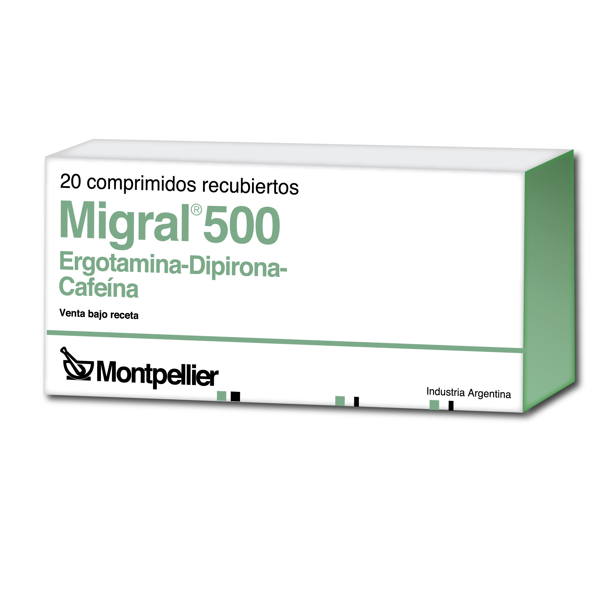 Migral Cafeína + Ergotamina 100mg/1mg Montpellier Caja x 20 Comprimidos