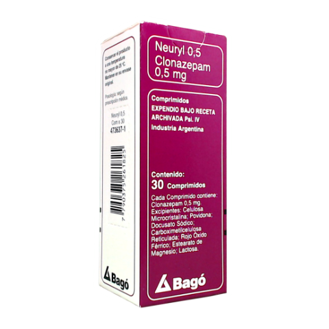 Neuryl Clonazepam 0,5 mg Bagó Caja x 30 Comprimidos