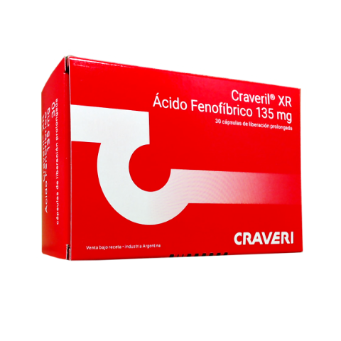 Craveril XR Ácido Fenofibrico 135 mg CraveriI Caja x 30 Cápsulas