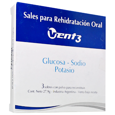 Sales Para Rehidratación Oral Citrato Trisódico Dihidrato + Cloruro Potásico + Cloruro Sódico + Glucosa Anhidra 2.9g/15g/3,g/20g Vent-3 Polvo x 27,9 g