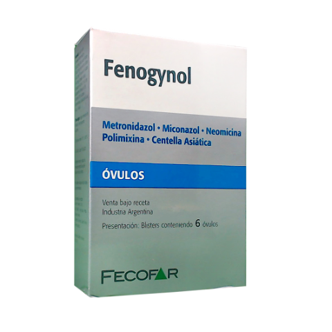 Fenogynol Metronidazol + Neomicina Sulfato + Polimixina B Sulfato 300mg/48.8mg/4.4 mg Fecofar Óvulos x 6 Und