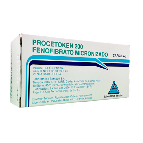 Procetoken Fenofibrato Micronizado 200 mg Bernabó Caja x 30 Cápsulas
