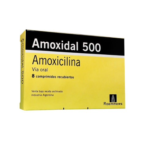 Amoxidal Amoxicilina 500 mg Roemmers Caja x 8 Comprimidos