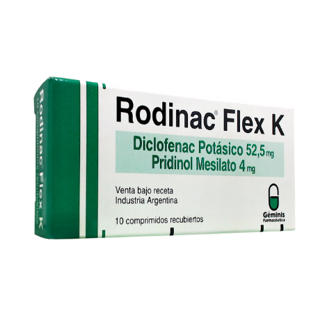 Rodinac Flex Diclofenaco Potasico + Pridinol Mesilato 52.5mg/4mg Geminis Caja x 10 Comprimidos