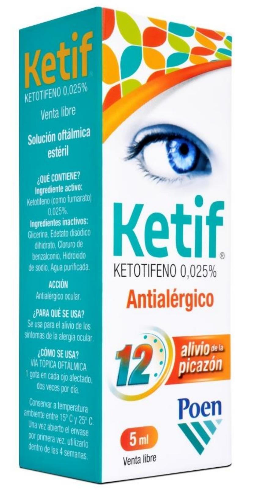 Ketif Ketotifeno 0,025% Poen Solución Oftálmica Frasco x 5 ml