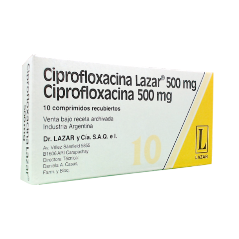 Ciprofloxacina 500 mg Lazar y Cia Caja x 10 Comprimidos