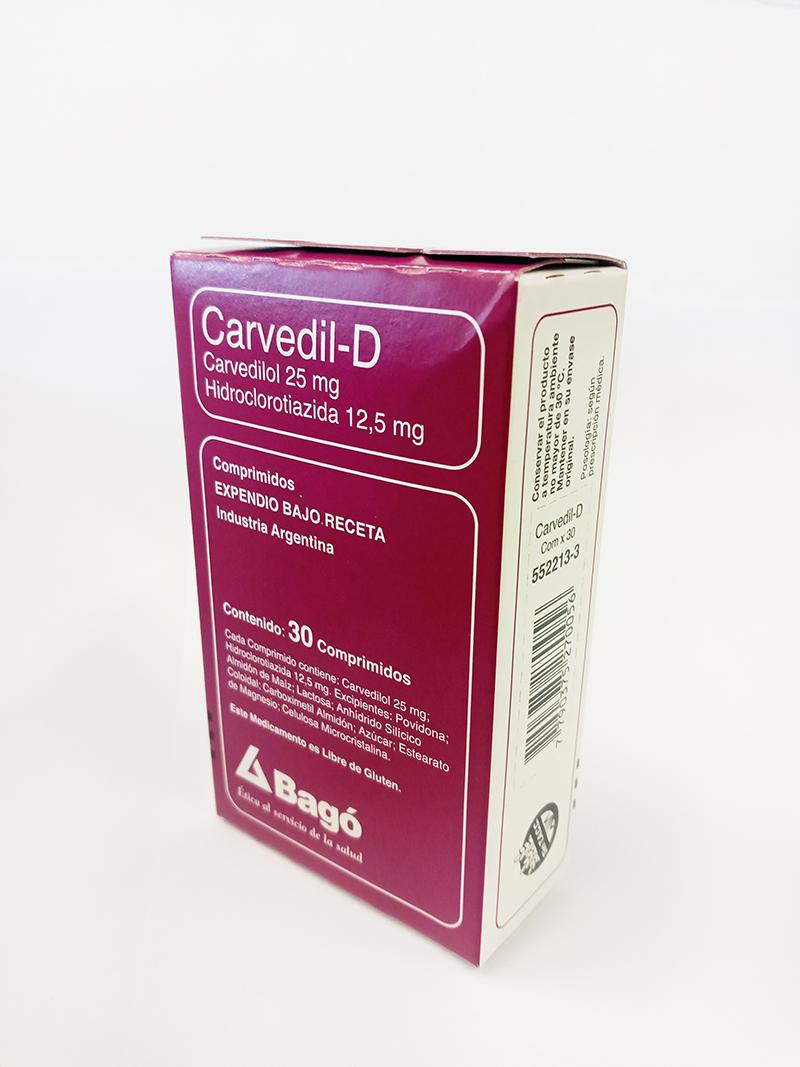 Carvedil D Carvedilol + Hidroclorotiazida 50mg/12.5mg Por Definir Bagó Caja x 30 Comprimidos