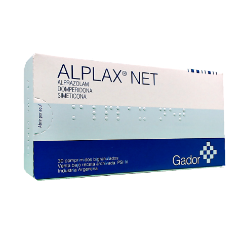 Alplax Net Alprazolam + Domperidona + Simeticona 0.25mg/10mg/40mg Gador Caja x 30 Comprimidos