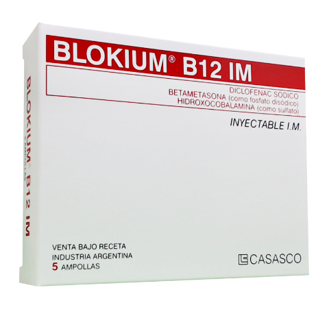 Blokium Betametasona + Hidroxocobalamina + Diclofenaco Sódico 2 mg/3 ml/10 mg/3 ml/75 mg/3 ml Casasco Ampolla x 3 ml