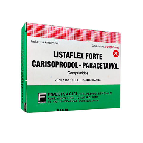 Listaflex Forte Carisoprodol + Paracetamol 200mg/500mg Finadiet Caja x 20 Comprimidos