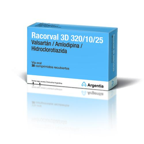 Racorval Hidroclorotiazida + Amlodipina + Valsartan 25mg/10mg/320 mg Roemmers Caja x 30 Comprimidos