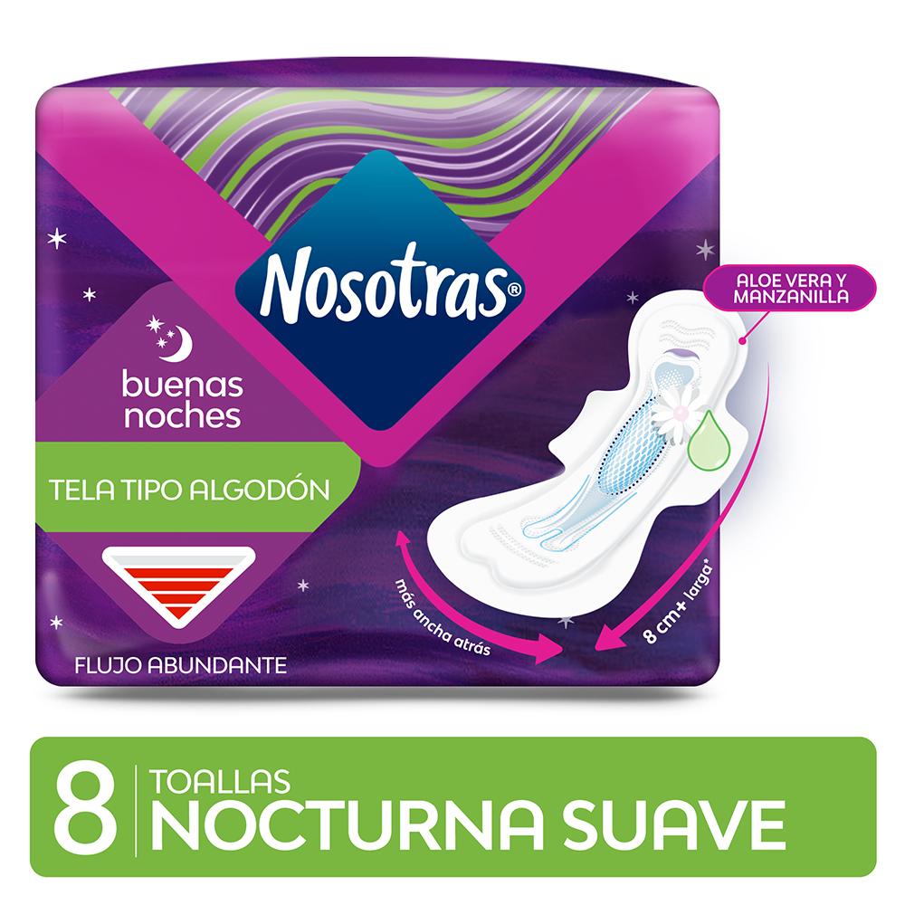 Toallas Higiénicas Nosotras Buenas Noches Natural con Alas Paquete x 8 und