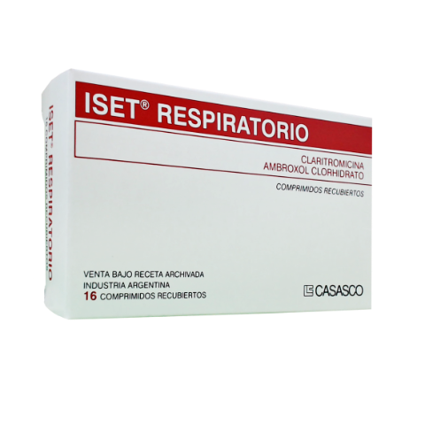 Iset Respiratorio Claritromicina + Ambroxol 500mg/60mg Casasco Caja x 16 Comprimidos