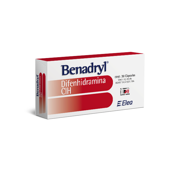 Benadryl Difenhidramina Clorhidrato 25 mg Elea Phoenix Caja x 30 Cápsulas