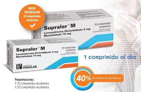 Supraler M Montelukast + Levocetirizina 10mg/5mg Panalab Caja x 50 Comprimidos