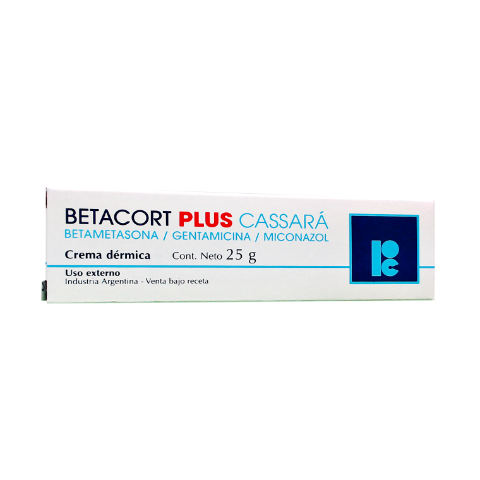 Betacort Plus Dipropionato de Betametason + Gentamicina + Miconazol Nitrato 0.1g/100g/0.1/100ml/2g/100g Cassará Crema x 25 g