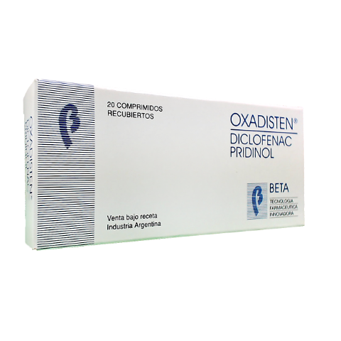 Oxadisten Pridinol Mesilato + Diclofenaco Sódico 4mg/50mg Beta Caja x 20 Comprimidos