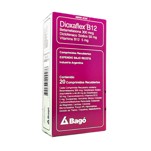 Dioxaflex B12 Diclofenaco Sódico + Cianocobalamina + Betametasona 50mg/5mg/0.3mg Bagó Caja x 19 Comprimidos