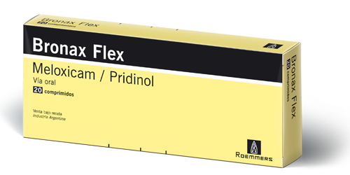 Bronax Pridinol Mesilato + Meloxicam 4mg/15mg Roemmers Caja x 20 Comprimidos