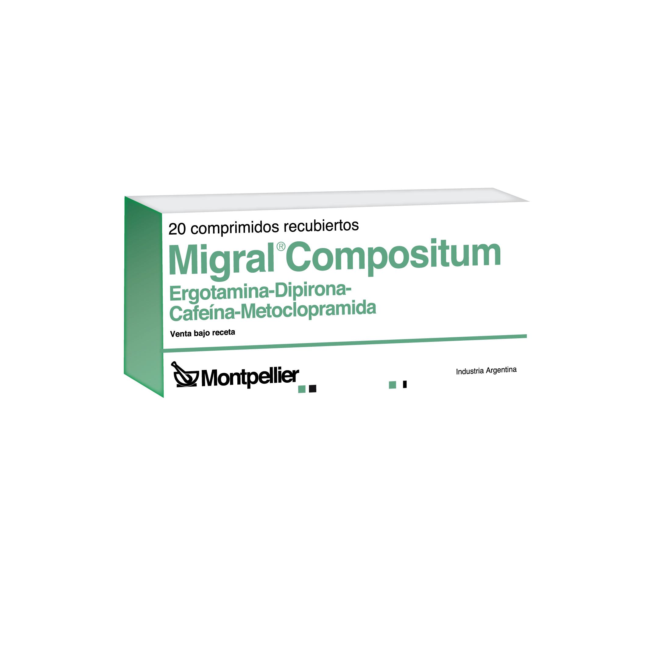 Migral Cafeína + Metoclopramida 100mg/7.5mg Montpellier Caja x 20 Comprimidos