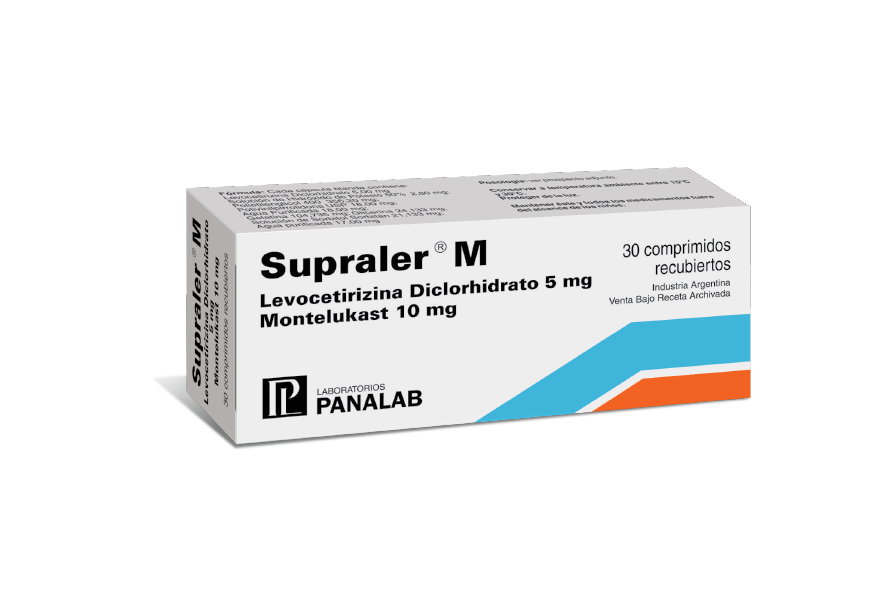 Supraler M Montelukast + Levocetirizina Diclorohidrato 10mg/5mg Panalab Caja x 30 Comprimidos