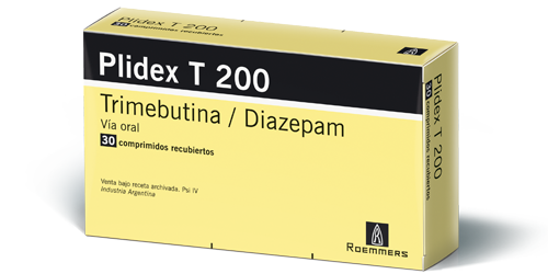Plidex T Diazepam + Trimebutina 3.5mg/100mg Roemmers Caja x 50 Comprimidos